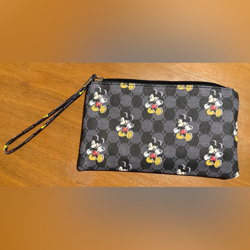 Mickey Mouse Pattern Wristlet Pouch  Black with Red & Yellow